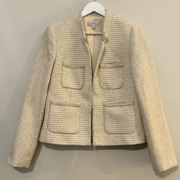 J. CREW Metallic Tweed Lady Jacket Blazer Cream Size 12 Tall - Picture 4 of 14